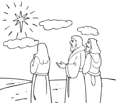 The Star of Bethlehem and the Three Wises coloring page